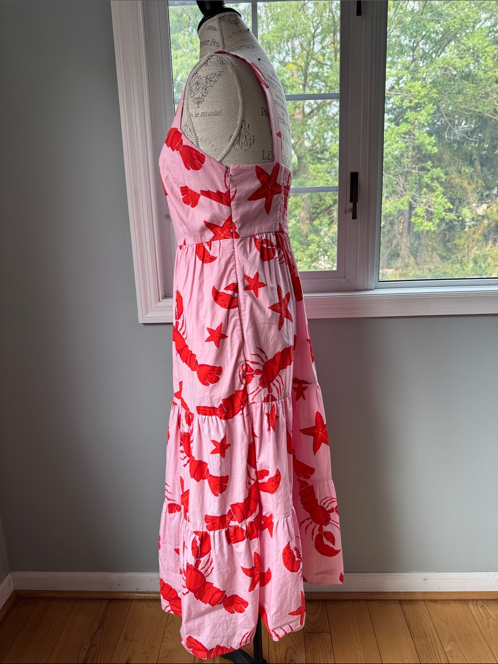 J Crew cotton tiered pink and red lobster midi dress size 4 - Picture 5 of 11